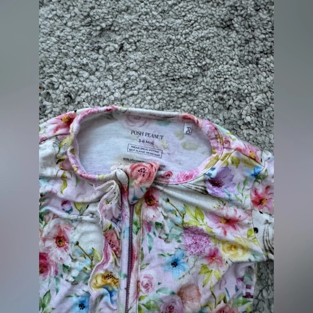 Posh Peanut 3-6M Easter Bunny Floral Ruffle Footie Zipper Pajamas